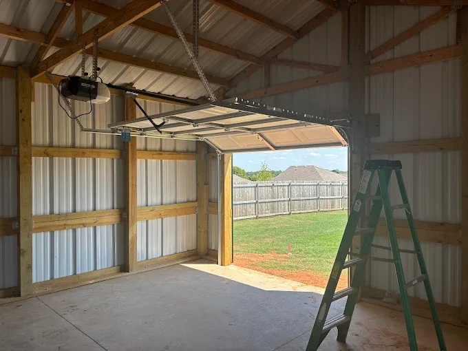 Garage door opener installed in metal building by Affordable Door Co Oklahoma City